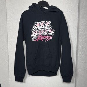 Black Hoodie with Pink Moto Racing Graphic